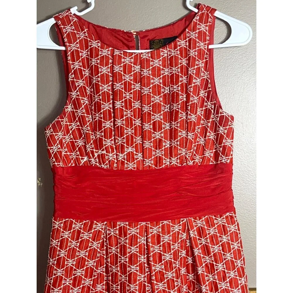 Frock Tracy Reese Dress Red Linen Silk Retro 50s PinUp Feminine Fun Womens 6 - Picture 11 of 14